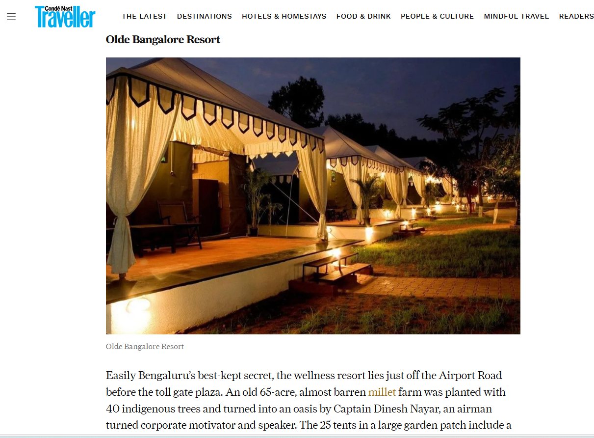 Olde Bangalore Resort featured in Condenast traveller india 2025